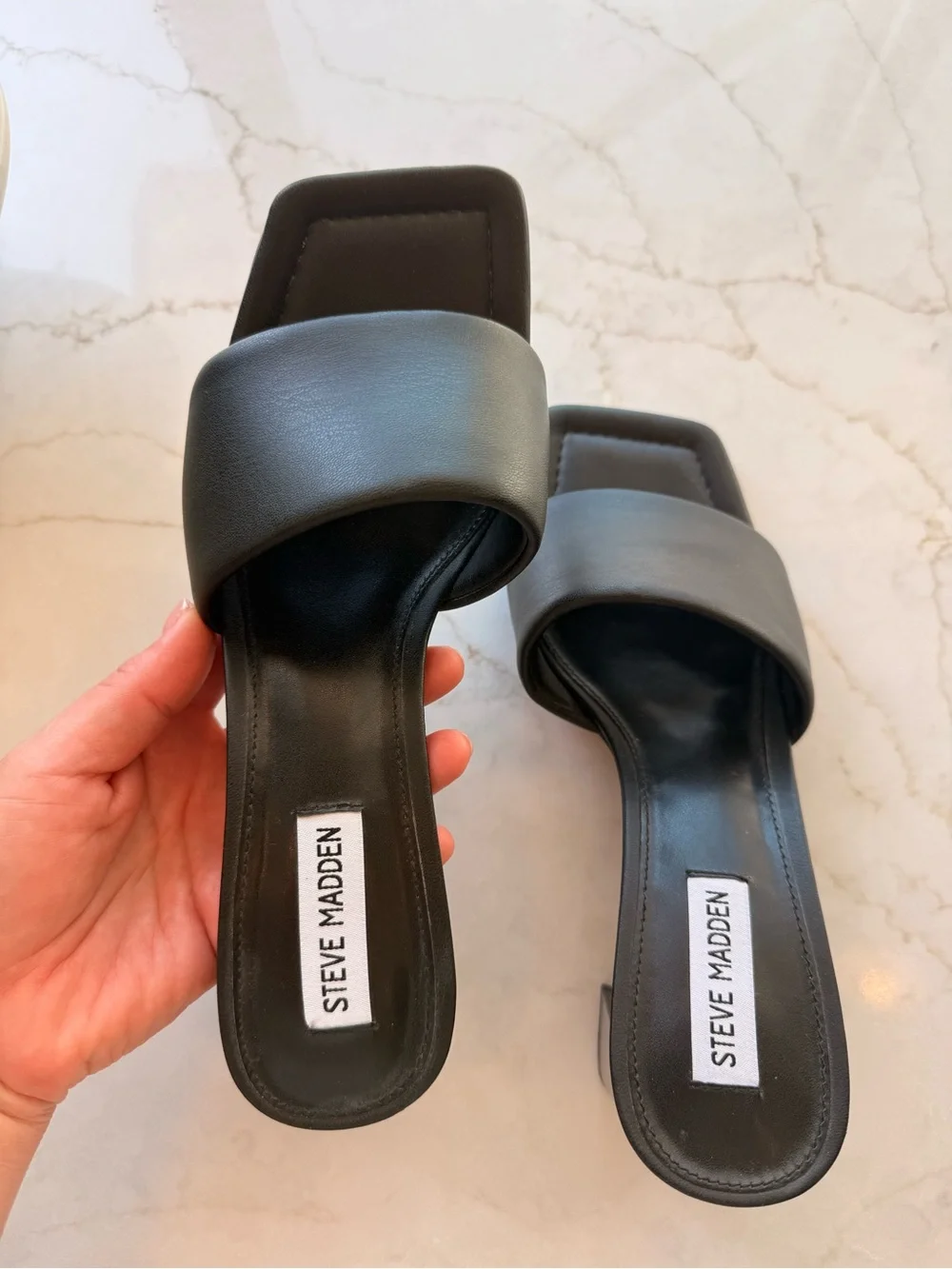 Steve Madden Black Padded Wide-Band Block Heel Mules - Picture 4 of 6